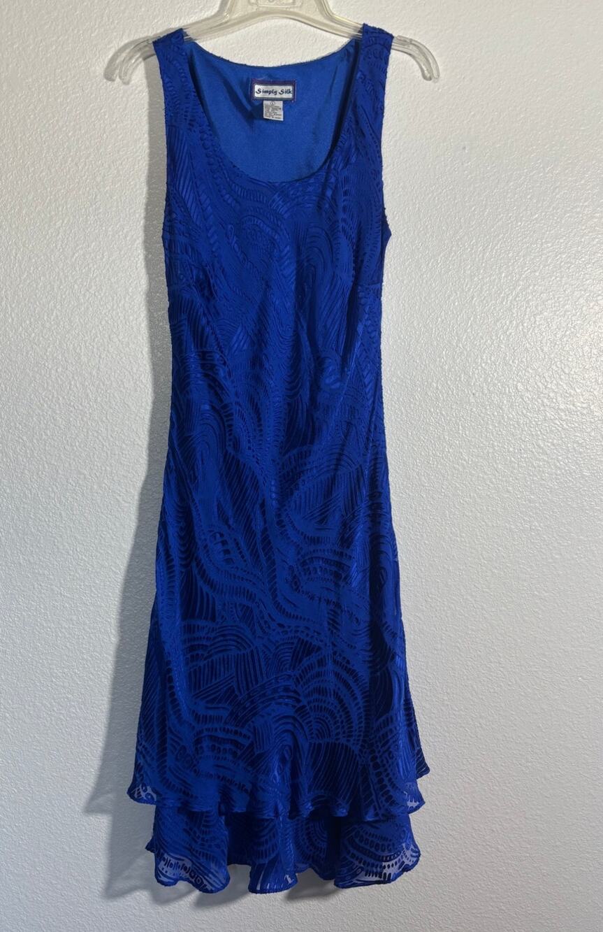 Simply Silk Vintage Size L Blue Tiered Ruffle Midi Dress Fairycore Whimsigoth